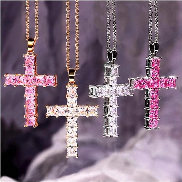 Fashion Necklaces Men Female Pendants Gold Multi Color Crystal Jesus Cross Pendant for Women Necklace Party Leisure Time Jewelry