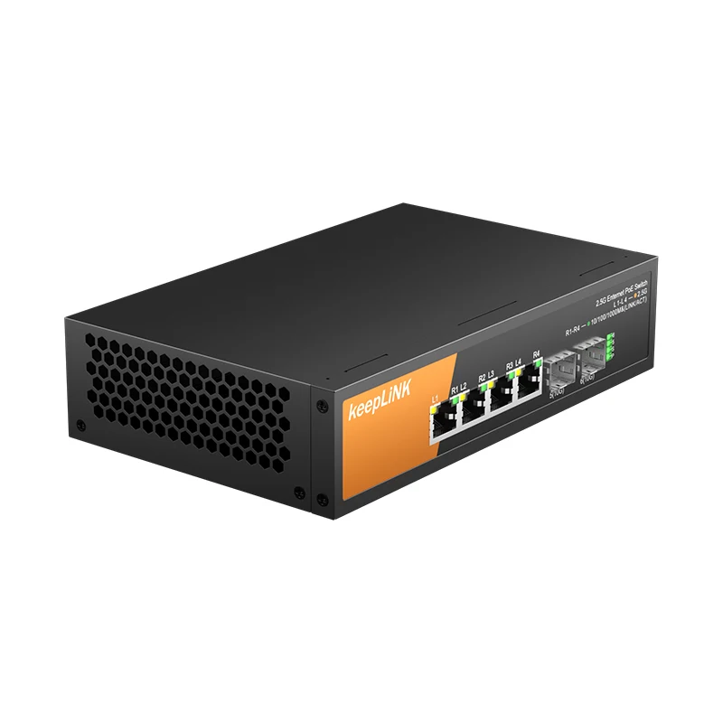 4-PoE 2.5Gb 이더넷 및 2-SFP+ 10Gb 업링크를 갖춘 KeepLiNK 6포트 멀티 기가비트 네트워크 스위치