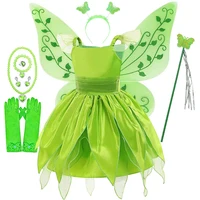 Girls Tinker Bell Fairy Tiana Costume for Girl Tinkerbell Children Clothing Princess Elf Birthday Ball Gown Wing Dresses