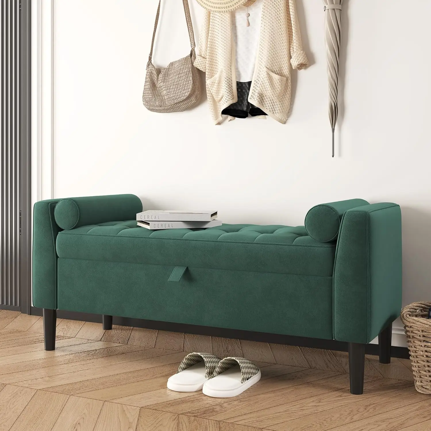 46,5-Zoll-Aufbewahrungsbank, Ottomane, Samt, gepolstertes Ende des Bettes, Bank, Fußstütze, Sitz für Schlafzimmer, Eingangsbereich, Wohnzimmer, Schrank – Detail 10