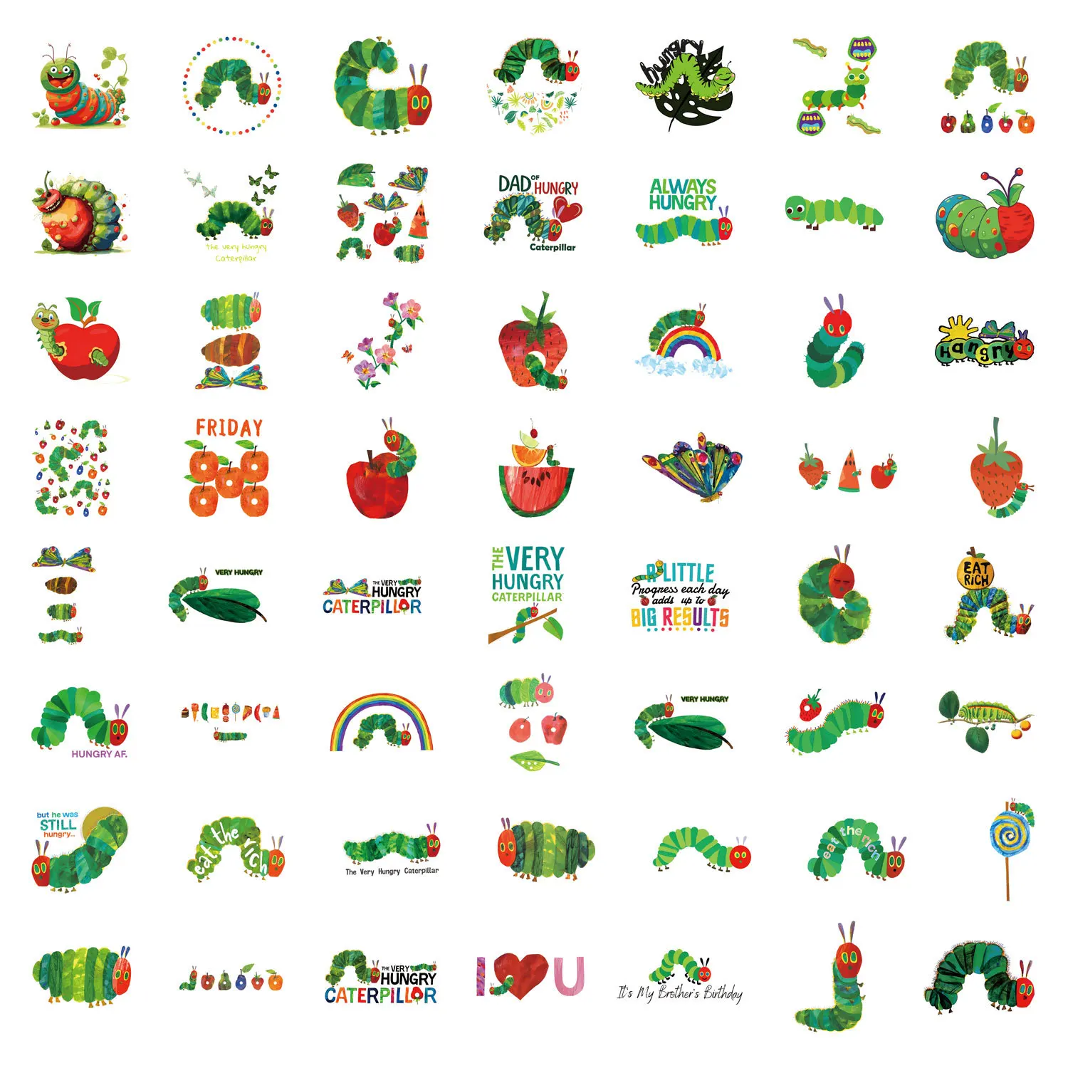 55pcs 매우 배고픈 애벌레 스티커 전화 노트북 핸드북 문구 노트북 스케이트 보드 방수 스티커 용 데칼