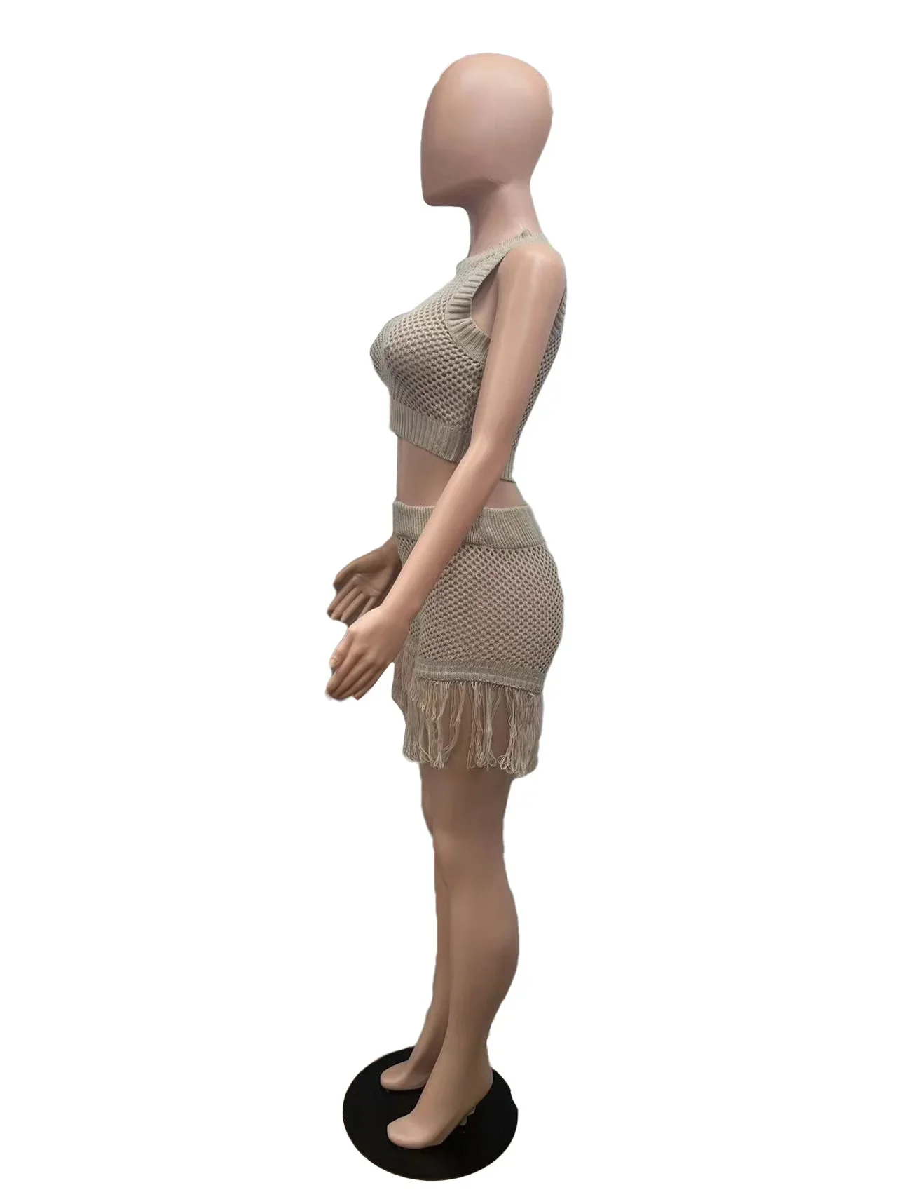Knit Ribbed Crochet Women's Set O-neck Vest and Tassel Shorts Sets 2024 Summer Street Two 2 Piece Sets Outfits Tracksuit