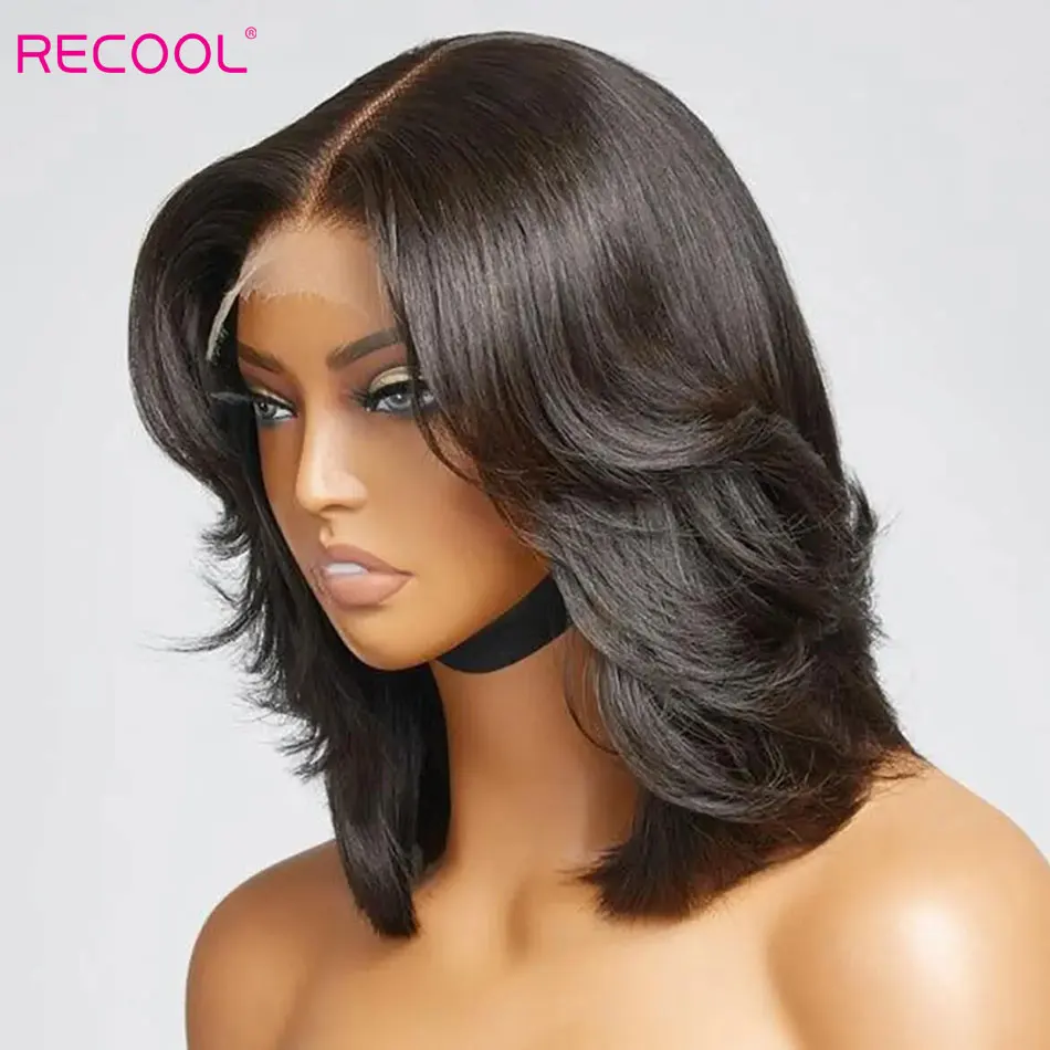 Recool Pre Plucked Handcraft Layered Cut 6&times;5 HD Lace Closure Wig Pre Bleached Wear&Go Glueless Short Bob Wig Human Hair