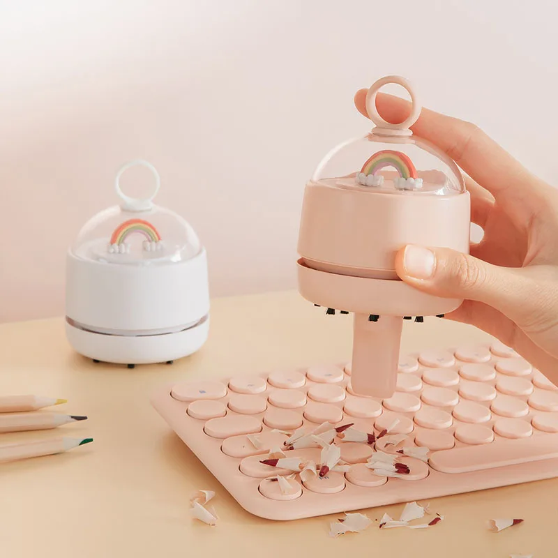 Mini bezvadu putekļsūcējs USB uzlādējams darbvirsmas tastatūras lūžņu gumijas noņēmējs papīra putekļu slaucīšanas birste galda putekļsūcējs_voghion.com