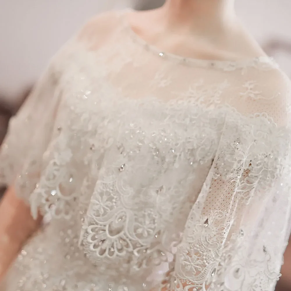 SSYFashion Wedding Shawl White Lace Shawl Luxury Beading Bridal Shawls Wedding Wrap Jacket Accessories