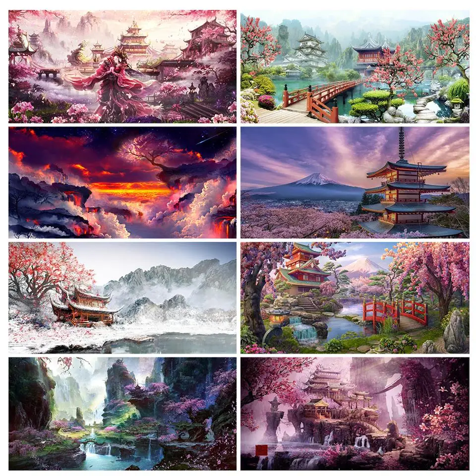 

Японские храмы, алмазная живопись, фантазия, пейзаж, мозаика, картина, полная дрель, Sakura Mount Fuji 5D, алмазная вышивка, декор A41