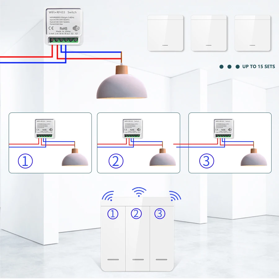 16A/20A Tuya WiFi 스마트 스위치 1/2/3 Gang RF 433MHz 무선 벽면 패널 스위치는 LED 램프용 Alexa Google Assistant와 함께 작동합니다.