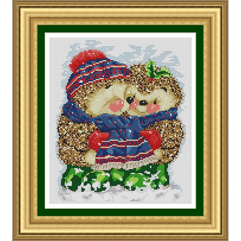 

KTX093 Cross Stitch Kit Embroidery Homfun Craft Bears Cross Stich Painting Joy Sunday Christmas Decorations For Home Homefun