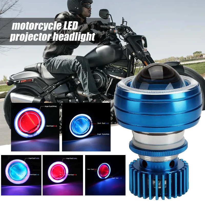 

1pc LED Angel Devil Eye Motorcycle Modified Headlamp Projector Headlight with High/Low Beam