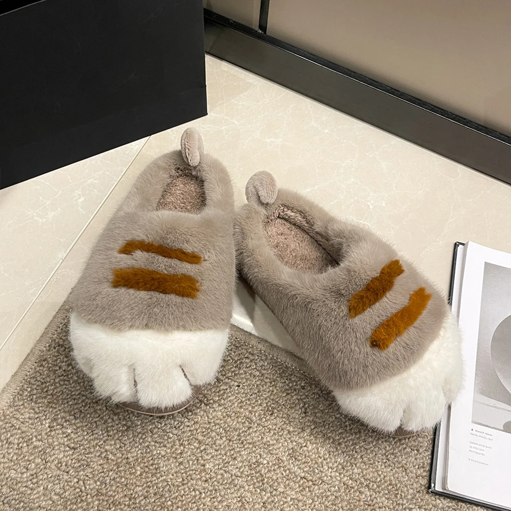 3D Cat Paw Plush Slippers Warm Slip-on House Shoes Comfortable Fluffy Home Flat Thermal Slippers Furry Paw Warm Couple Slippers