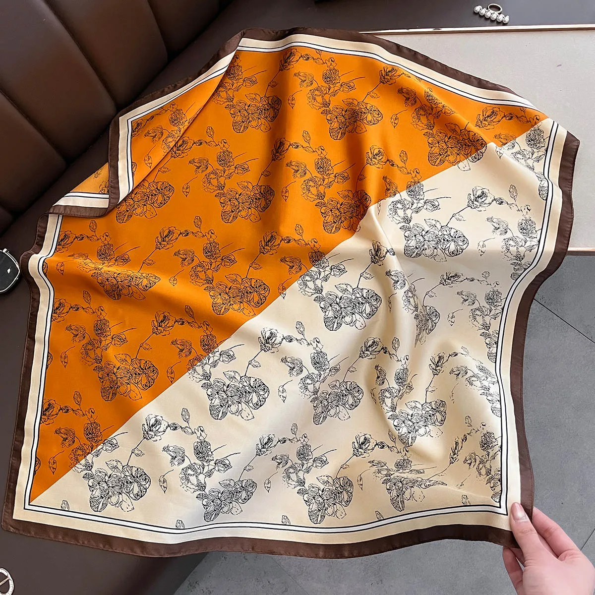 Yellow Lemon Print Square Silk Scarf - Fashionable Neck Tie & Decorative Neckerchief