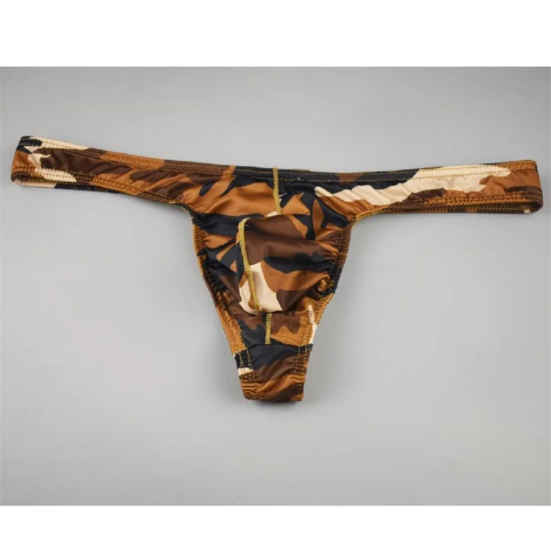 Camouflage Print Men's Pouch Thong Underwear - Sexy Convex Design, Plus Size