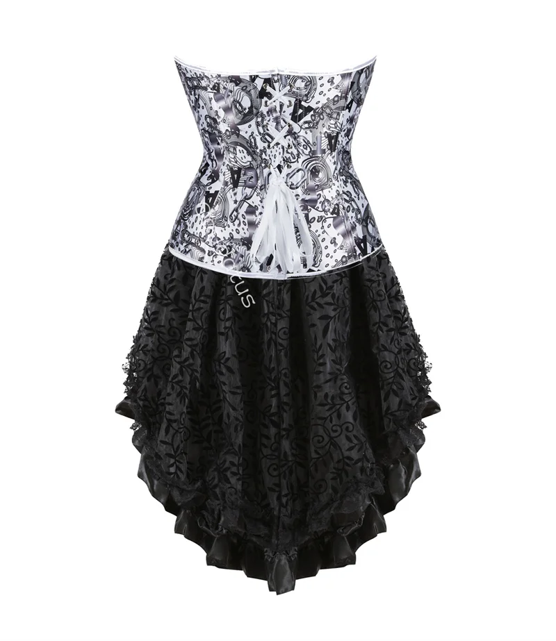 Corset Dress Skrits Set Tutu Print With Lace Costume Party Sexy Burlesque Halloween Basques Ladies Outfit Plus Size Black Red