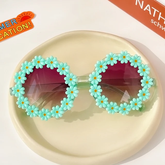 New Kids Sunglasses Children Round Flower Sunglasses Girls Boys Baby Sport Shades Glasses UV400 Outdoor Sun Protection Eyewear Green