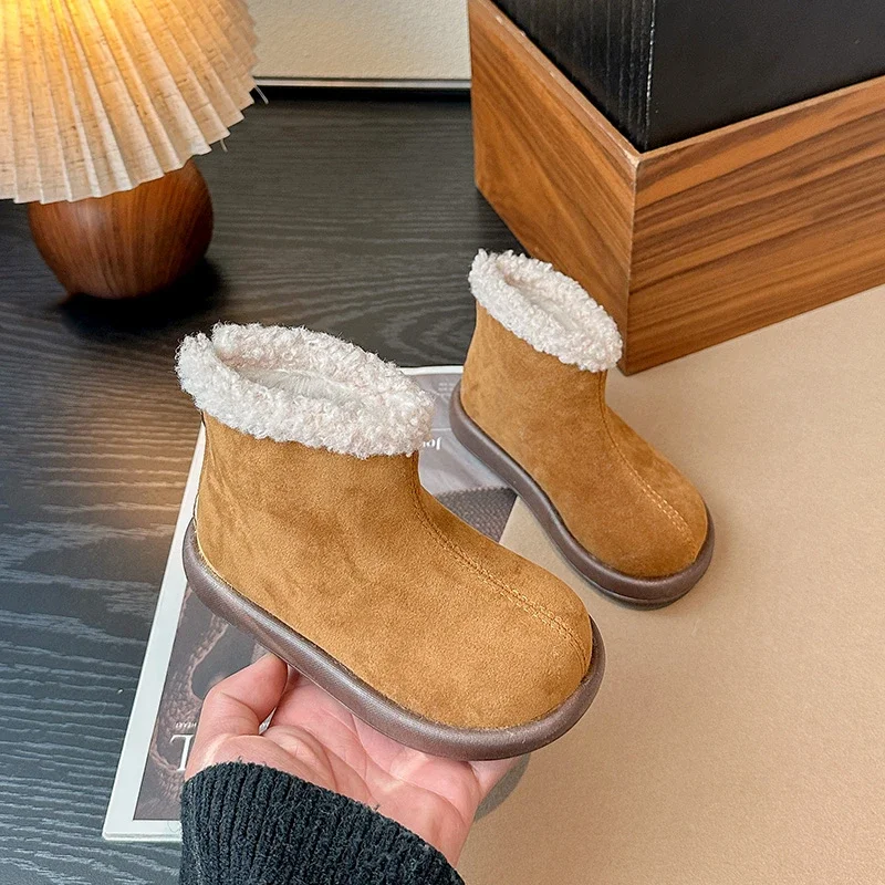 Fashion Girls Causal Boots Winter Simple Kids Plush Snow Boots for Boys Outdoor Warm Children's Thermal Boots Versatile Zipper