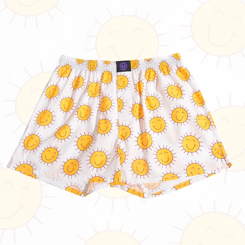 Pure Cotton Panties Smiling Sun For Men And Women Pattern Comfortable Breathable Shorts For Home Leisure