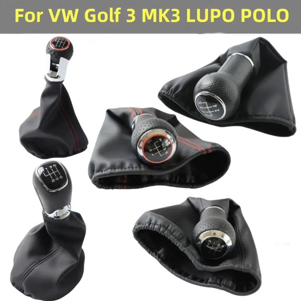 For Volkswagen VW Jetta Golf 3 MK3 LUPO POLO CADDY Gear Shift Knob Gaitor Boot Cover Case Car Styling Accessories Black Red Line