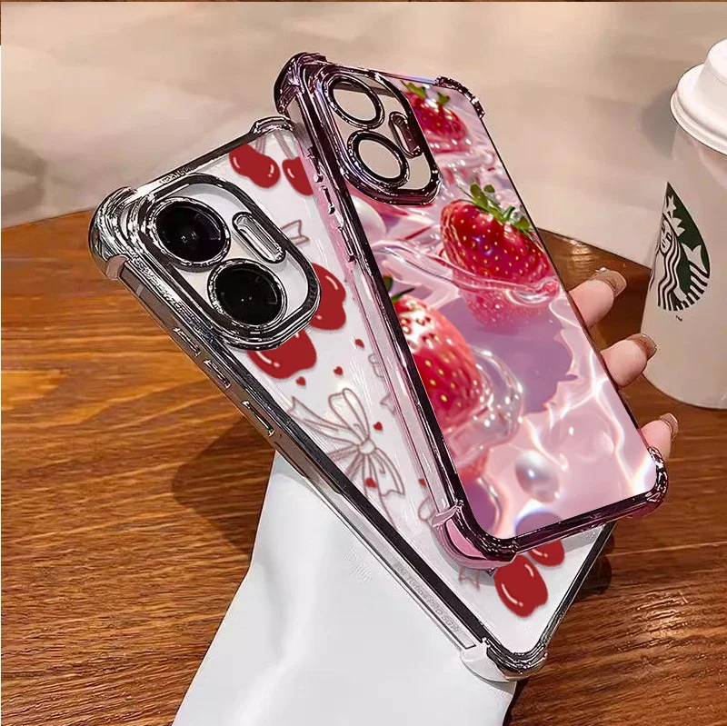 Elegant Bow Cherry Lichee Plating Phone Case Cover