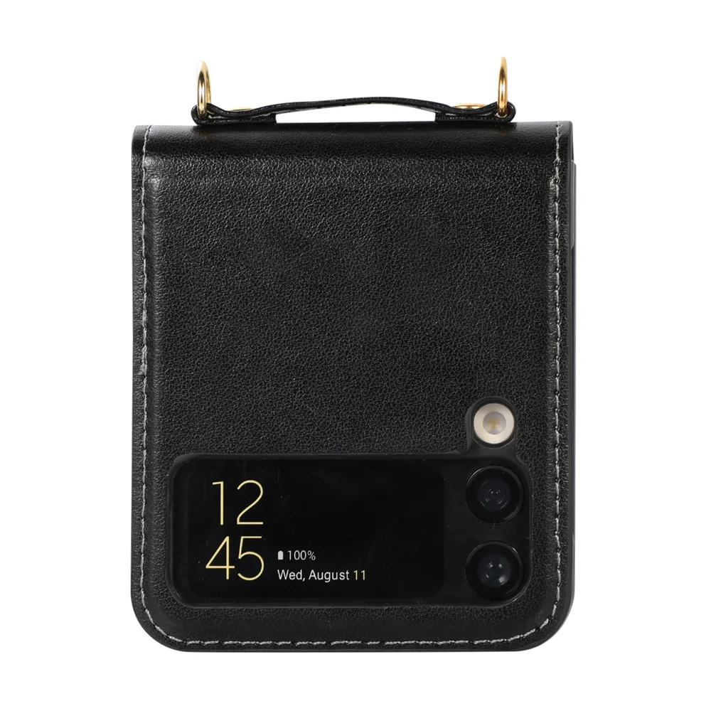 Plain Crossbody Phone Case For Samsung Galaxy Z Flip 4 3 5G Credit Cards Slot Shockproof Leather Back Cover With Lanyard samsung flip3 case