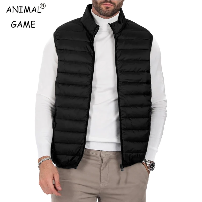 Animal Game Outdoor Men's Casual Vest Jackets Lightweight Sleeveless Coats Zipper Warm Vest with Zip Pockets Warm Streetwear