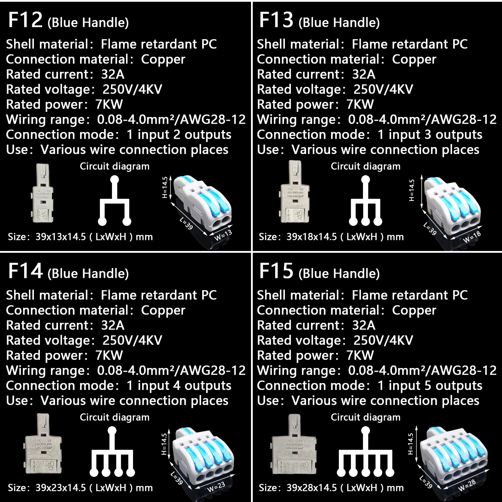 Mini Fast Wire Cable Connectors Universal Compact Conductor Spring Splicing Wiring Connector Push-in Terminal Block P421 F12