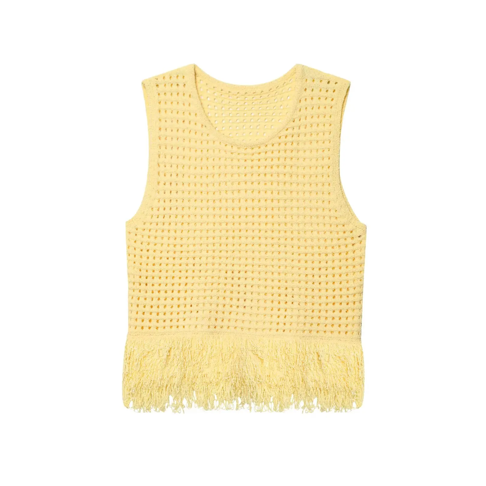 Women's Sleeveless Hollow Tassel Knit Top