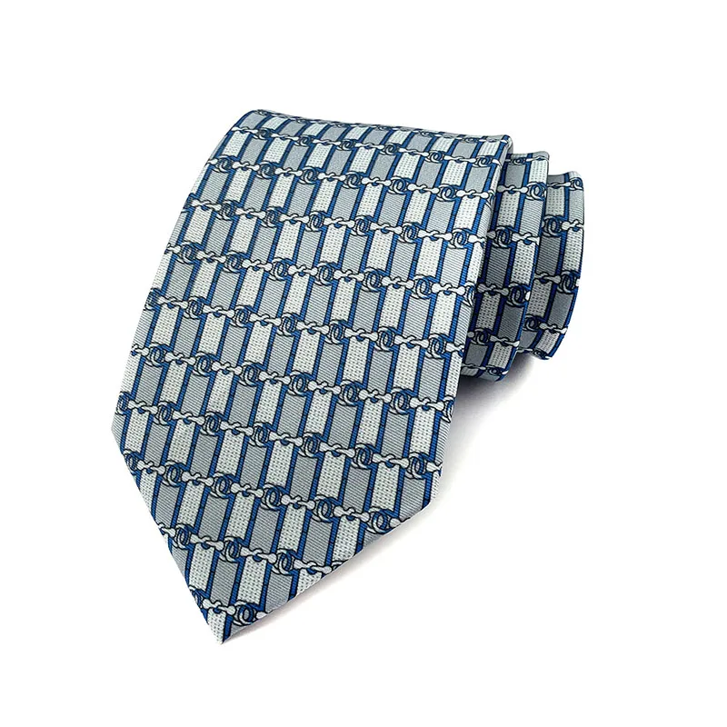 

100% Silk 8CM Men Necktie Ascot Ties Blue Chains Patterned Arrow Classic Long Neckwear Wedding Gravatas Para Homens HA04
