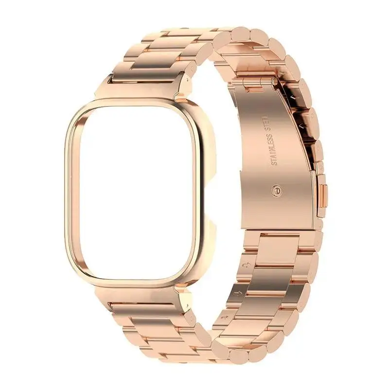 Stainless Steel Watch Strap and Metal Protective Case Set