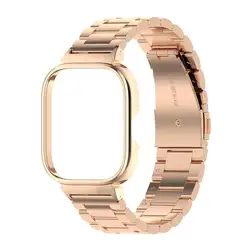 Stainless Steel Watch Strap and Metal Protective Case Set - Redmi Watch 5 (Rose gold)