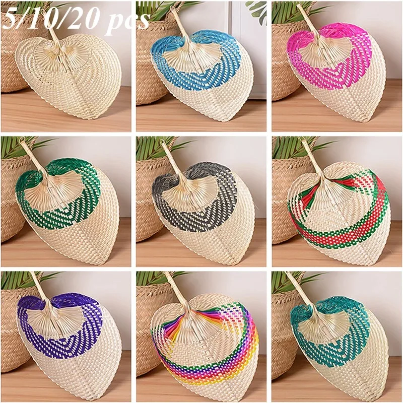 1/10/20pcs DIY Peach-shaped Pure Handmade Bamboo Woven Fan Summer Cooling Colored Chinese Style Hand Fans For Home Wedding Decor
