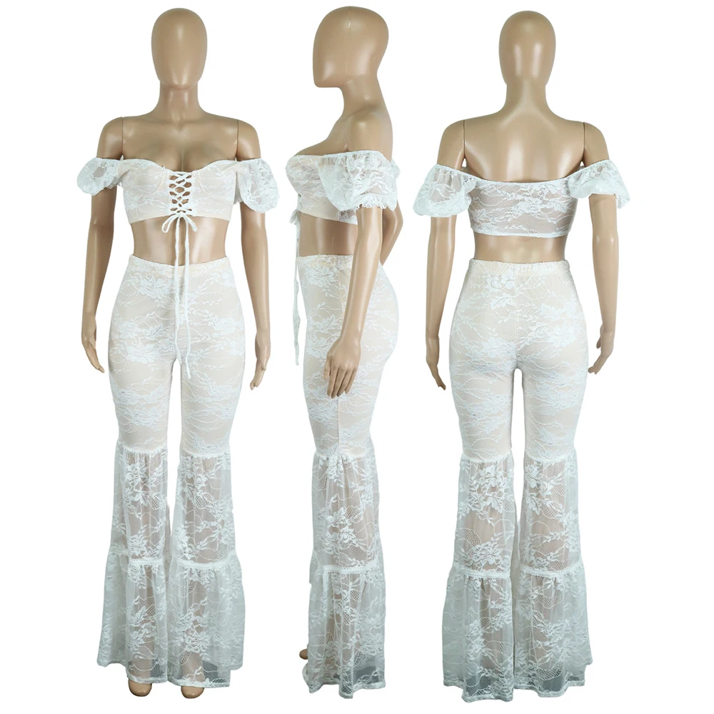 Sexy Lace Pant Sets Women 2023 Traf Summer Outfits Female Two Piece Set Women's Suit New in Matching Sets Tracksuit F0290