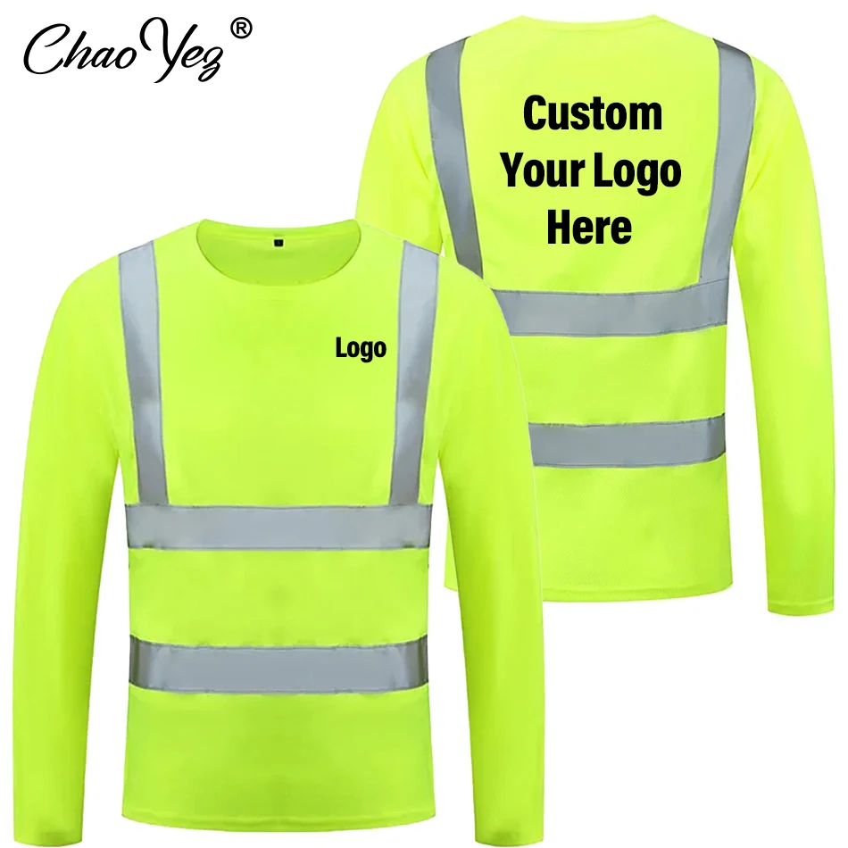 

DIY Logo Fluorescent High Visibility Shirts Reflective Safety t-Shirt Long Sleeve Men Shirt Quick Dry Construction Work Wear