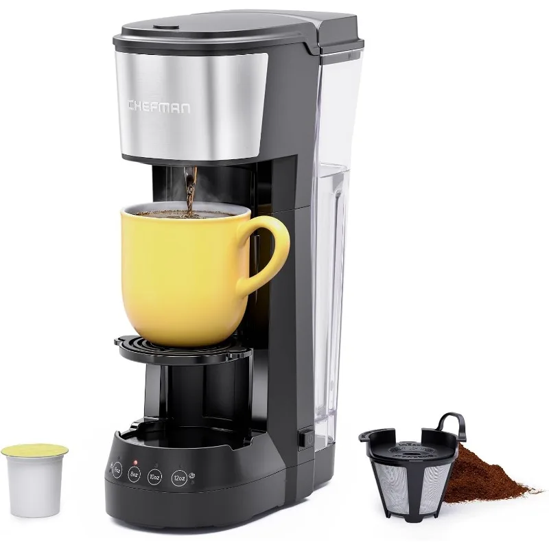 Single Serve Coffee Maker K Cup & Ground Coffee, One Cup Coffee Maker Brews 6-14 oz in 2 Mins, Pod Coffee Maker Fits Travel Mugs, with 30 oz Removable