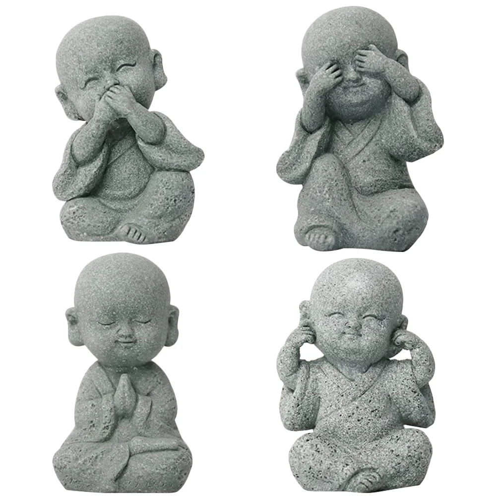 

4pcs Buddha Statue Sandstone Monk Figurines Buddha Sculptures Garden Statues