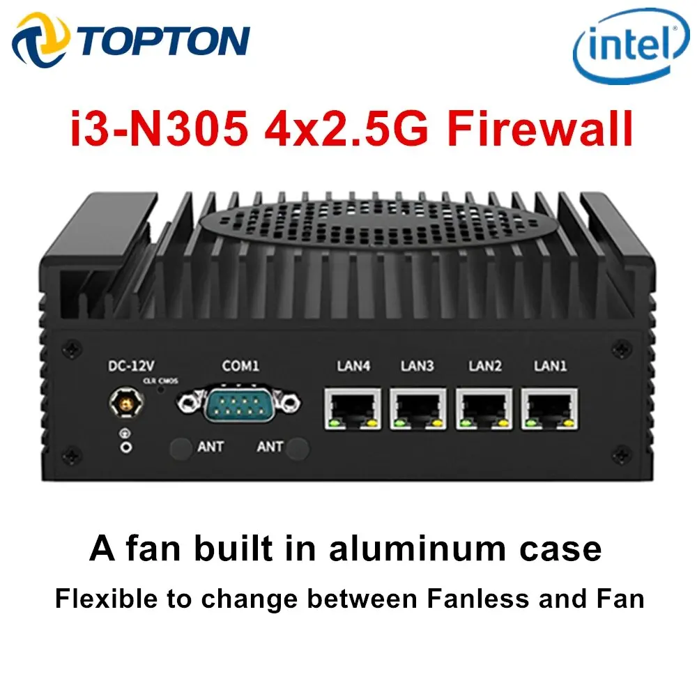 Firewall Appliance Mini PC 12th Gen Intel i3 N305 N100 2.5G Soft Router 4x i226-V LAN DDR5 2*COM Longer Fins Efficient cooling 2