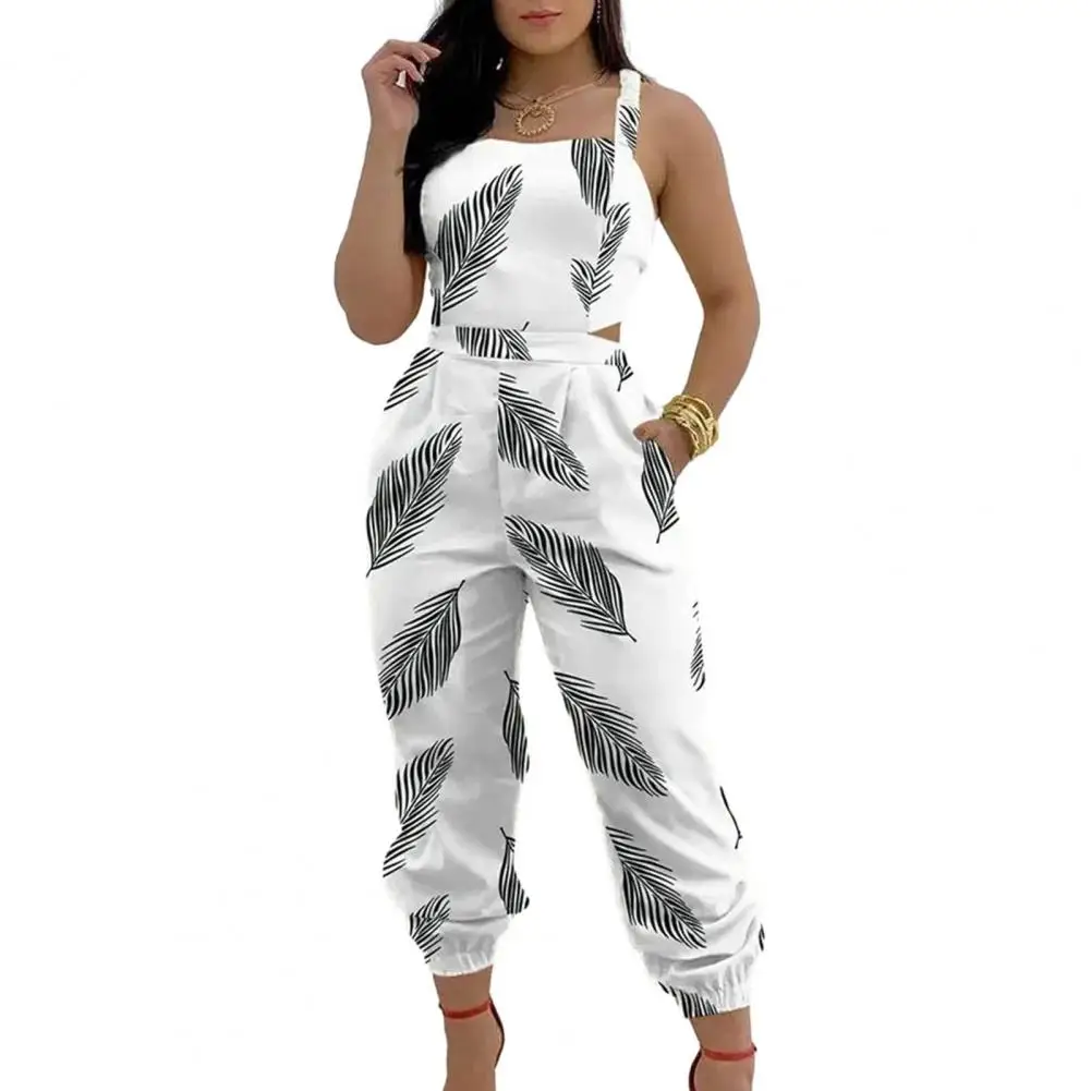 

Soft Jumpsuit Stylish Sleeveless Women's Jumpsuit with Color Matching Print Cross Back Design High Waist for Parties Commuting