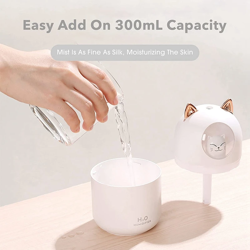 

2X Cute Cat Cool Mist Humidifier Cat Night Light Essential Pure Air For Baby Room,Easy Clean Quiet Operation White
