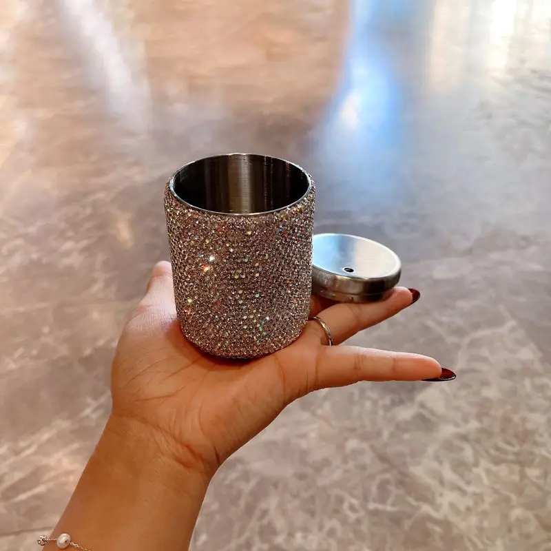 Sparkling Rhinestone Stainless Steel Toothpick Jars Portable Desktop Toothpick Storage Box Living Room Bar Canister