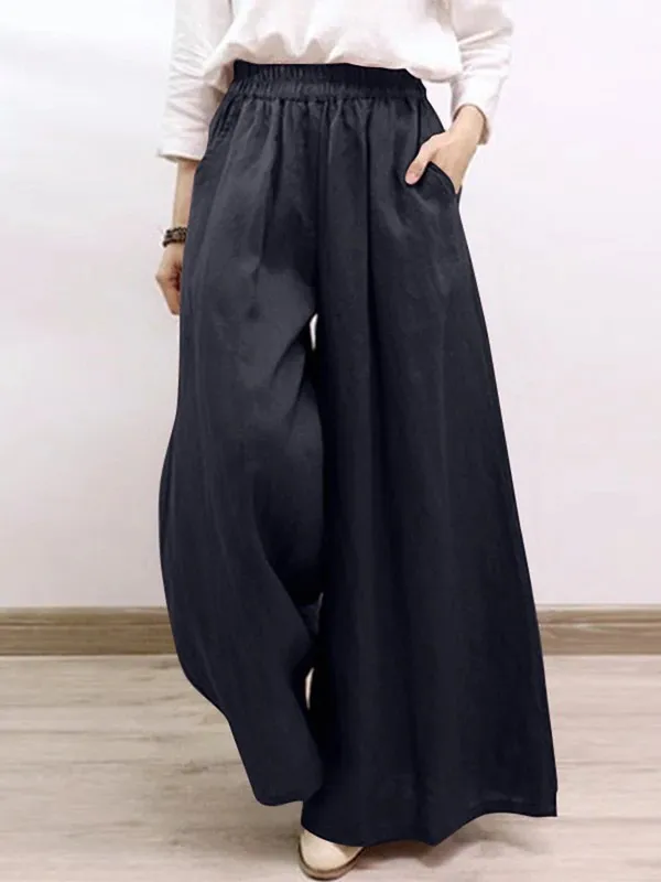 

New Cotton Linen Women Wide Legs Pants Solid Casual High Waist Button Trousers Female Plus Size Loose Pants Trousers Streetwear