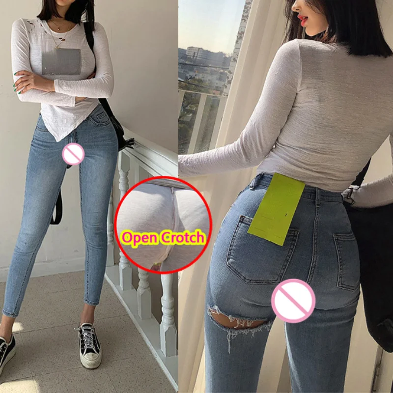 

Woman Open Crotch Jeans Ass Holes Sexy Hot Pants Outdoor Crotchless Summer Korean Style Hidden Zippers Skinny Outdoor Sex Y2k