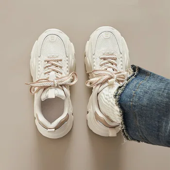 New Women's Thick Sole Sneakers Casual White Shoes with Braided Laces Comfortable Platform Walking Shoes for Daily Wear 1