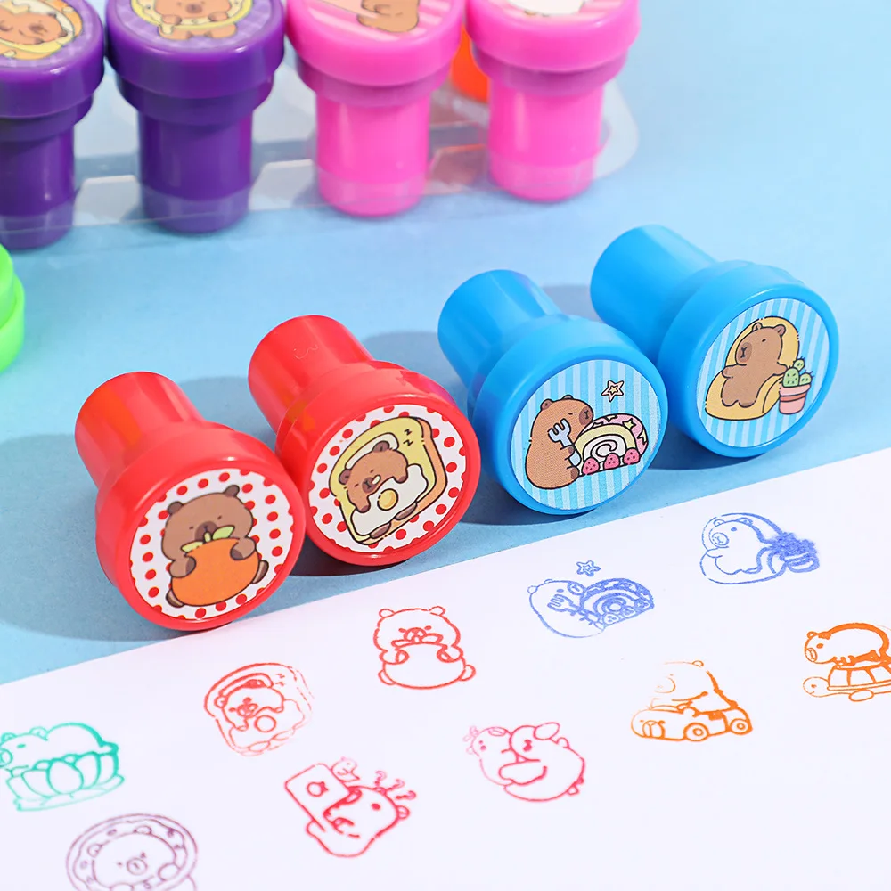 12/36Pcs Cute Animal Capybara Theme Kapibala Self-ink Stamps Toys for Kids Birthday Party Favors School Rewards Pinata Fillers