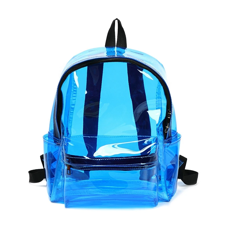 

Прозрачный женский рюкзак из ПВХ, водонепроницаемый женский рюкзак ярких цветов на молнии, прозрачная пластиковая повседневная школьная сумка синего цвета
