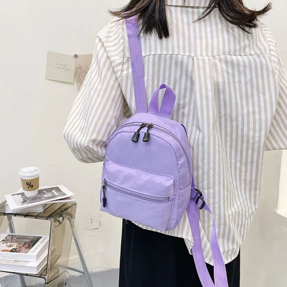 1Pc Mini Women's Backpack, Trendy Nylon Small School Bag, White Casual Rucksack for Teen Girls, Fashion Female Bag