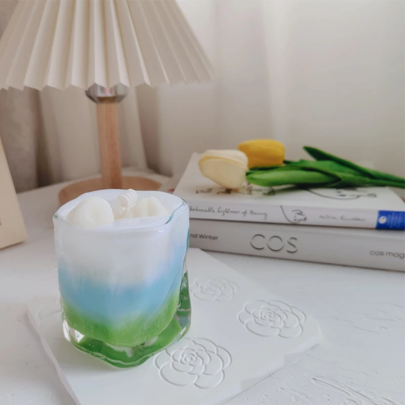 

Simulation Summer Drinks Scented Candles Irregular Glass Twist Cup Jelly Wax Green Aromatherapy Decorative Ornaments Gift