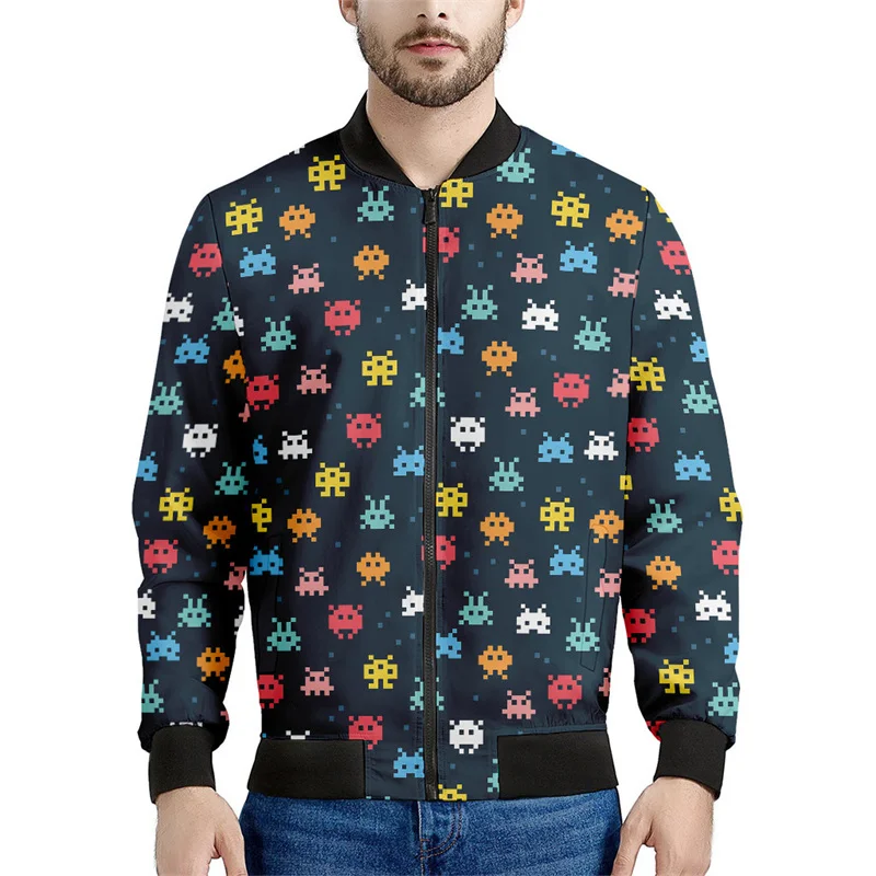 Chaqueta con cremallera y estampado de consola de juegos para hombre, sudadera informal de manga larga con estampado 3D de bloques, chaquetas de gran tamaño