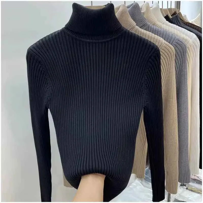 

Zoki Winter Warm Turtleneck Sweater Women Solid Simple Basic Thick Velvet Knitted Pullover Korean Elegant Slim All Match Jumper