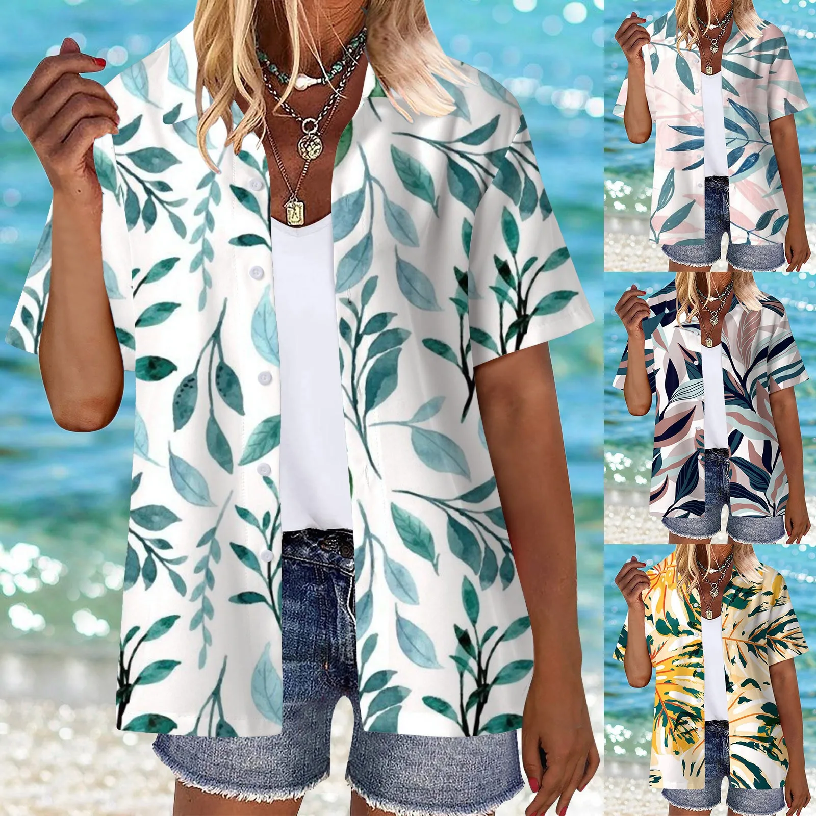 

Women Summer Hawaii Shirts Soft Cool Floral Print Short Breathable Casual White shirt Button Streetwear Chemise Femme Blusas