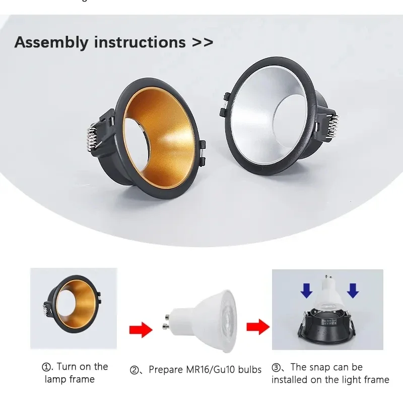 Description Picture 5 of itemWhite-Black Aluminium Recessed Mount Frame GU10/MR16 Lamp Holder Spot Lighting Lamp Holder Socket Fitting Spot Lighting Fixture