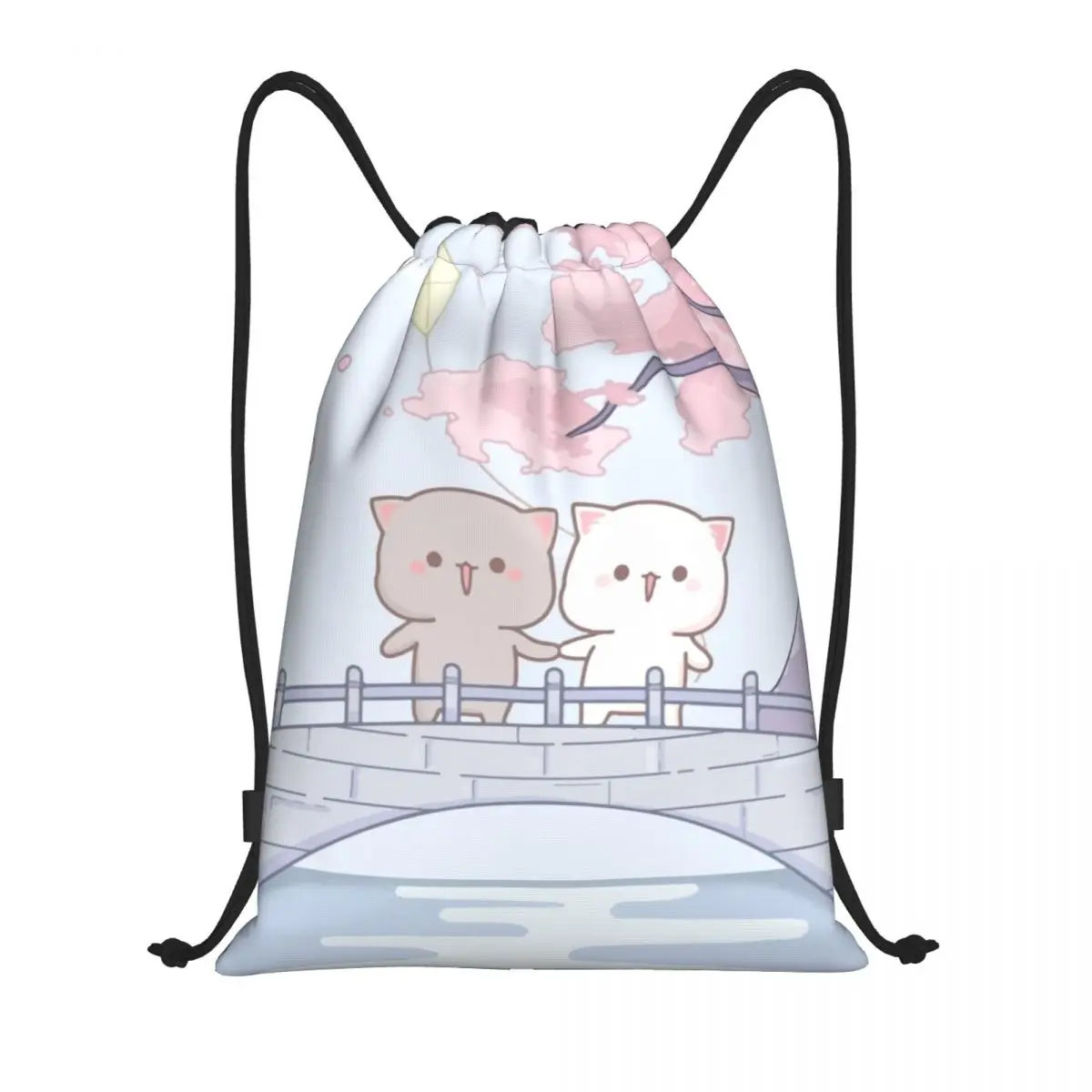 

Romantic Peach And Goma Mochi Cat Drawstring Backpack Sports Gym Bag for Men Women Shopping Sackpack